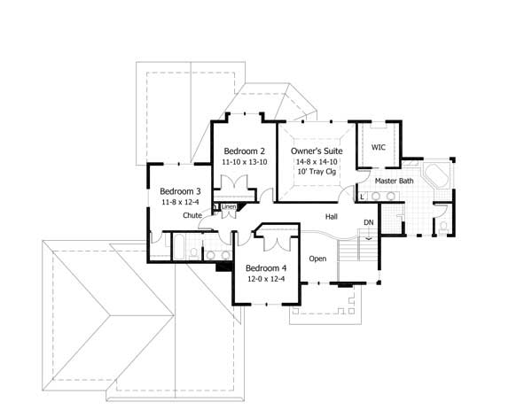 Floor Plan Second Story of Country Plan #165-1030