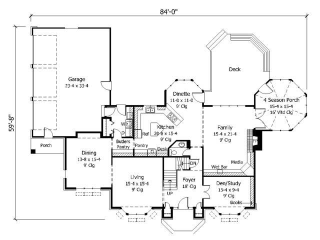 Floor Plan First Story of European Plan #165-1032