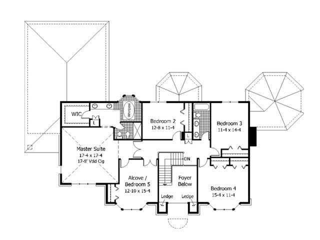 Floor Plan Second Story of European Plan #165-1032