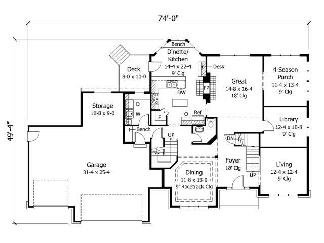 Floor Plan First Story of European Plan #165-1033