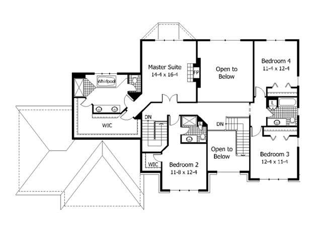 Floor Plan Second Story of European Plan #165-1033