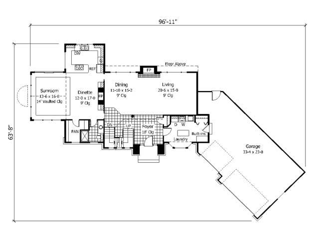Floor Plan First Story of European Plan #165-1034