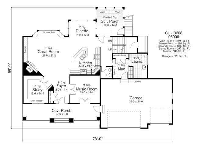 Floor Plan First Story of Country Plan #165-1035