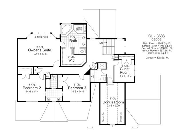 Floor Plan Second Story of Country Plan #165-1035