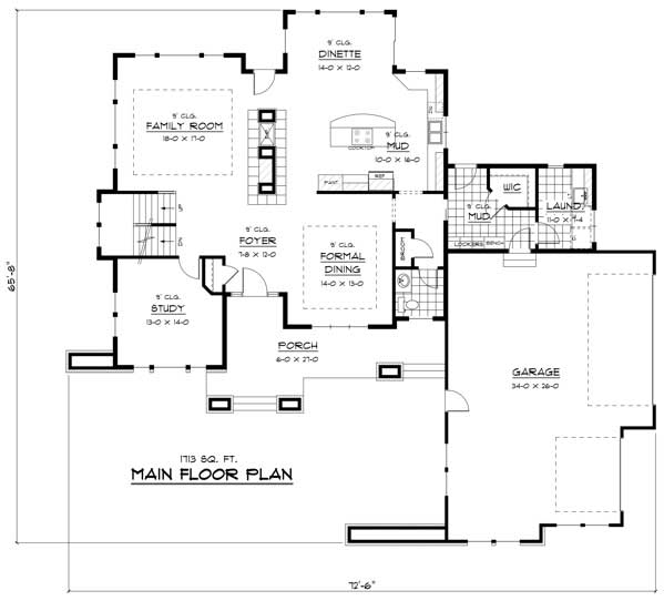 Floor Plan First Story of European Plan #165-1037
