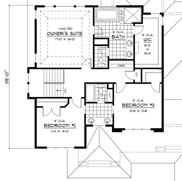 Floor Plan Second Story of European Plan #165-1037