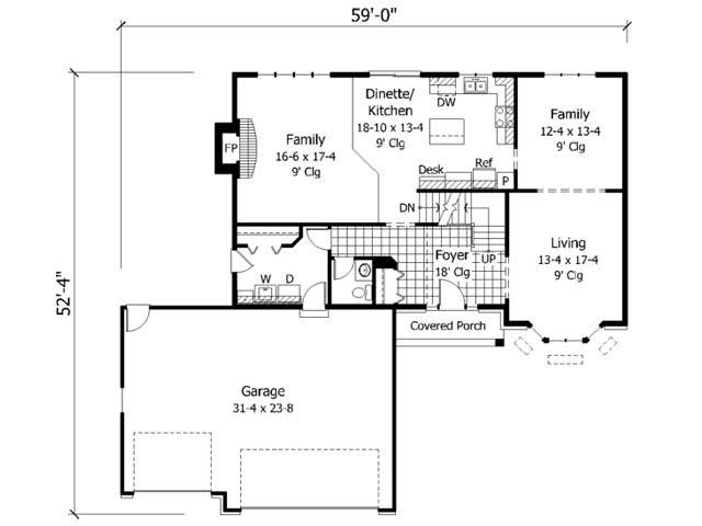 Floor Plan First Story of European Plan #165-1042