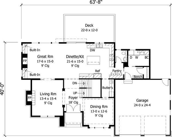 Floor Plan First Story of European Plan #165-1043