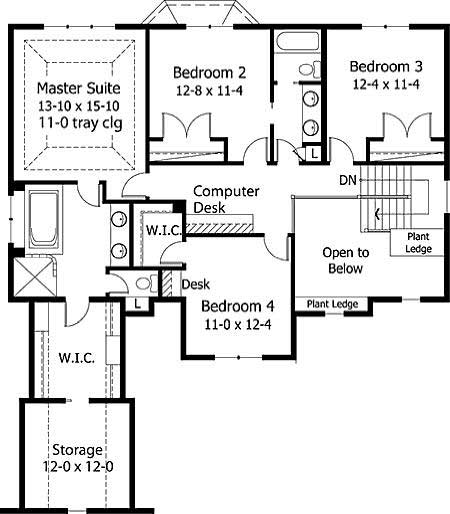 Floor Plan Second Story of European Plan #165-1044