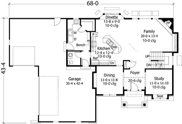 Floor Plan First Story of Country Plan #165-1045