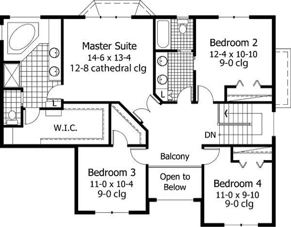 Floor Plan Second Story of Country Plan #165-1045
