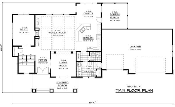 Floor Plan First Story of Country Plan #165-1047