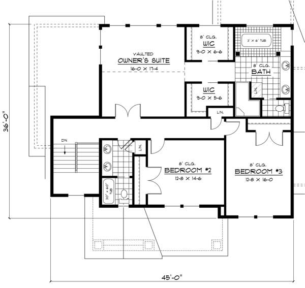 Floor Plan Second Story of Country Plan #165-1047