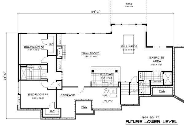 Floor Plan Basement of Country Plan #165-1050