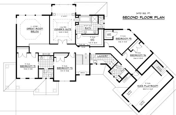 Floor Plan Second Story of Country Plan #165-1051