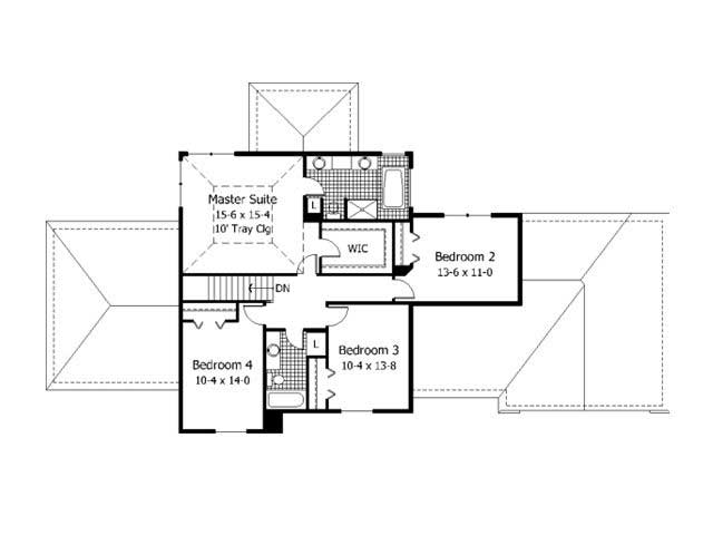 Floor Plan Second Story of European Plan #165-1052