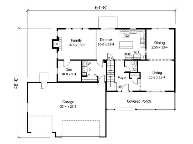 Floor Plan First Story of Country Plan #165-1053