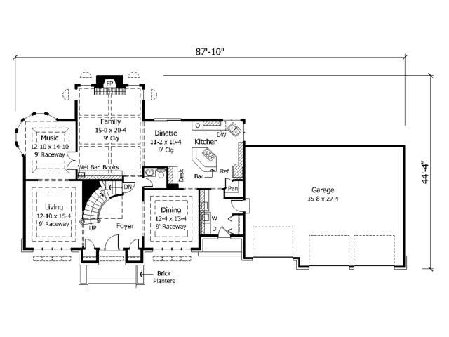 Floor Plan First Story of European Plan #165-1054