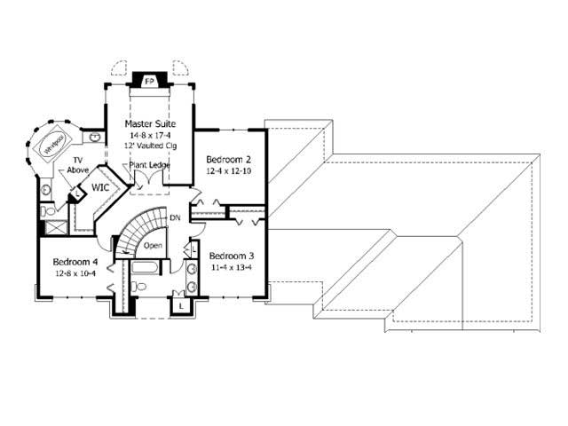 Floor Plan Second Story of European Plan #165-1054