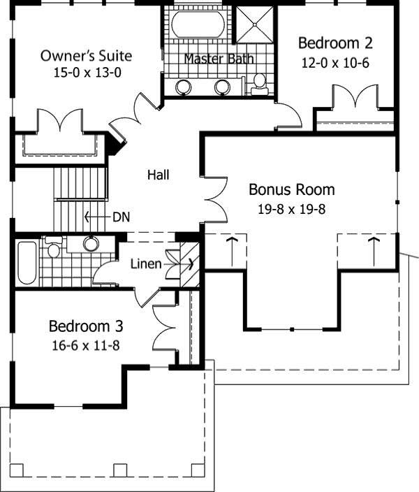 Floor Plan Second Story of Country Plan #165-1057