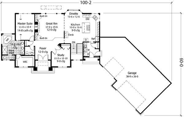 Floor Plan First Story of Country Plan #165-1058