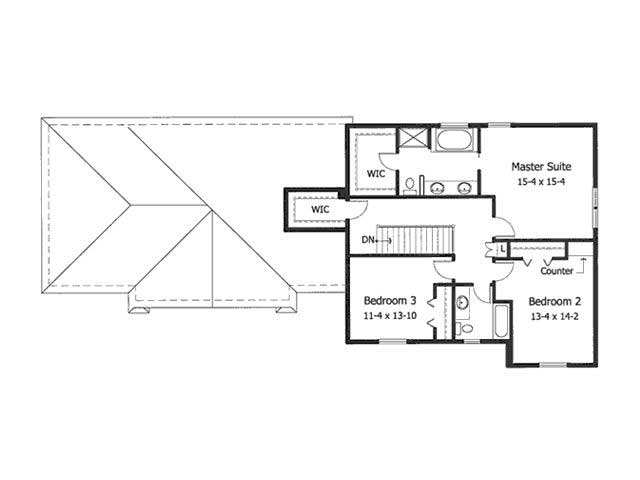 Floor Plan Second Story of European Plan #165-1061