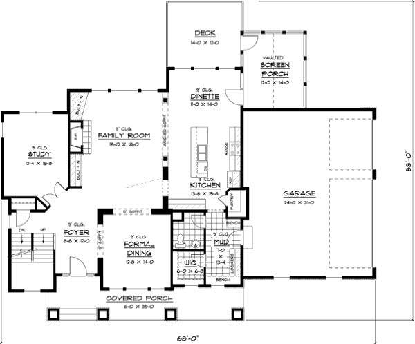 Floor Plan First Story of Country Plan #165-1062