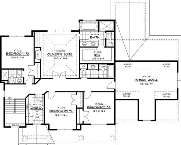 Floor Plan Second Story of Country Plan #165-1062
