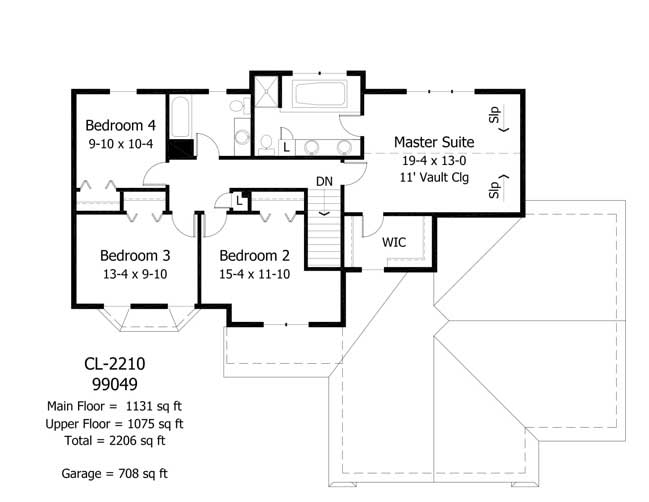 Floor Plan Second Story of Country Plan #165-1063