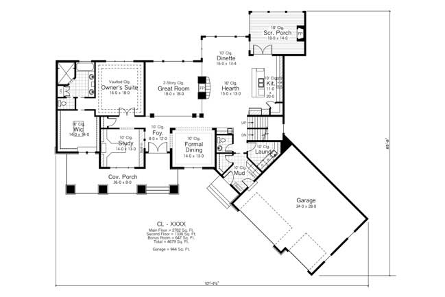 Floor Plan First Story of Country Plan #165-1065