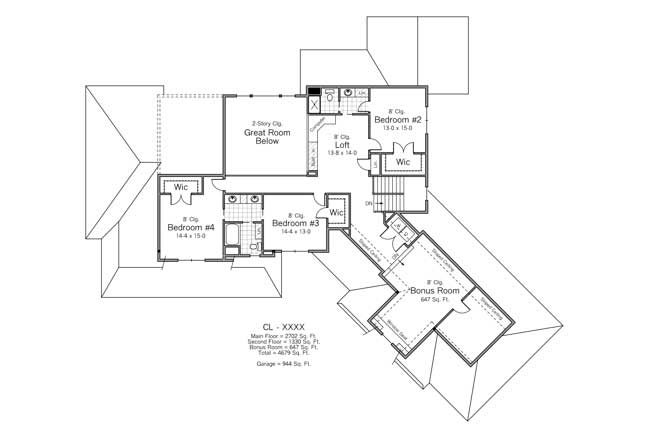 Floor Plan Second Story of Country Plan #165-1065