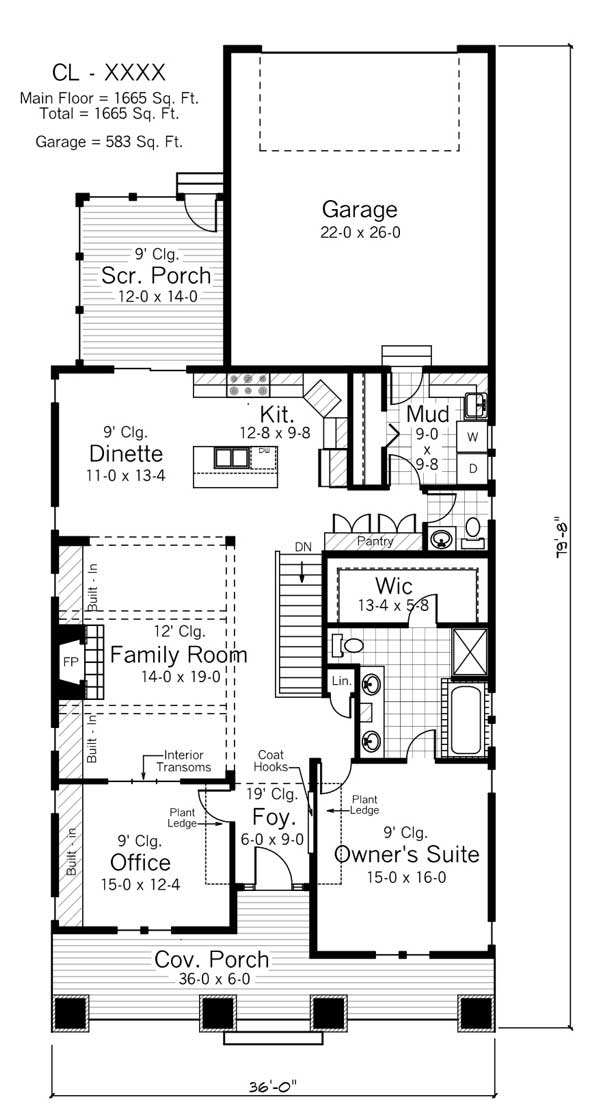 Floor Plan First Story of Bungalow Plan #165-1067
