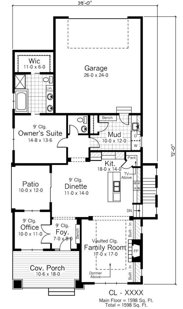 Floor Plan First Story of Bungalow Plan #165-1068