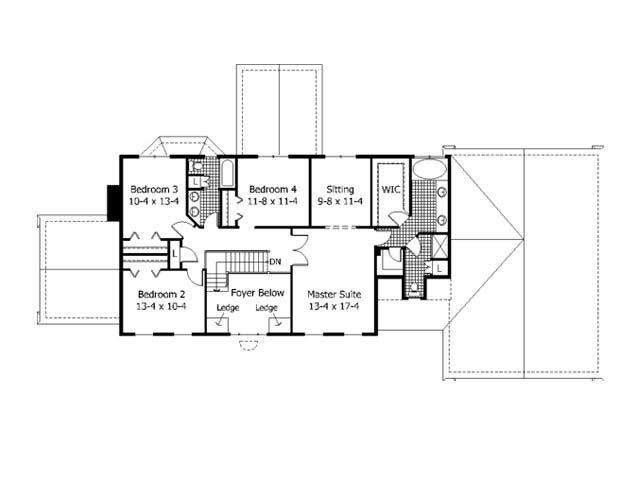 Floor Plan Second Story of Colonial Plan #165-1072