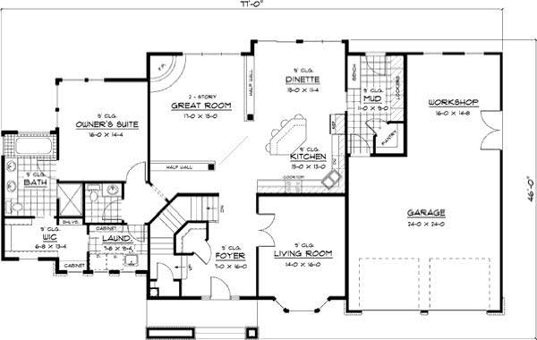 Floor Plan First Story of Colonial Plan #165-1073