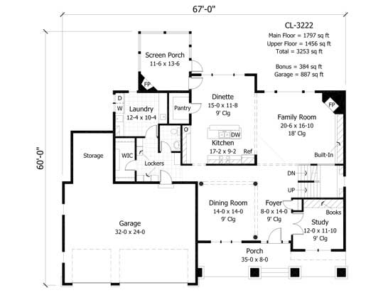 Floor Plan First Story of Country Plan #165-1074