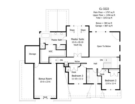 Floor Plan Second Story of Country Plan #165-1074