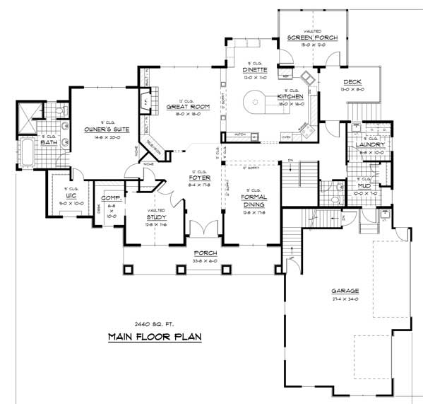 Floor Plan First Story of Country Plan #165-1076
