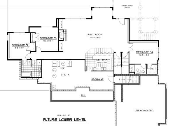 Floor Plan Basement of Country Plan #165-1076