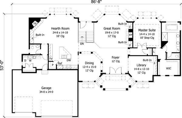 Floor Plan First Story of European Plan #165-1079