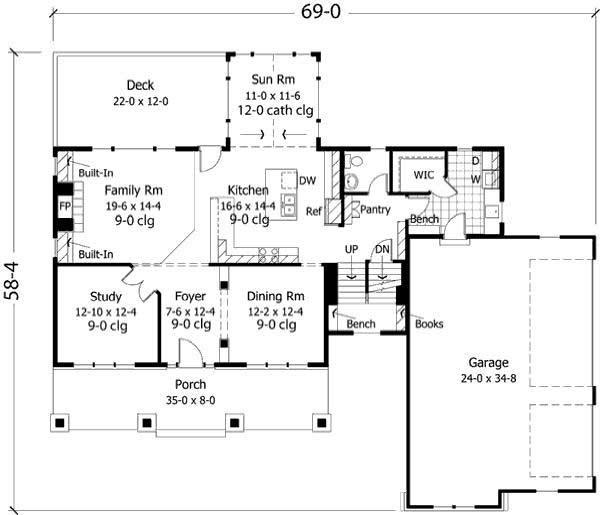 Floor Plan First Story of Country Plan #165-1086