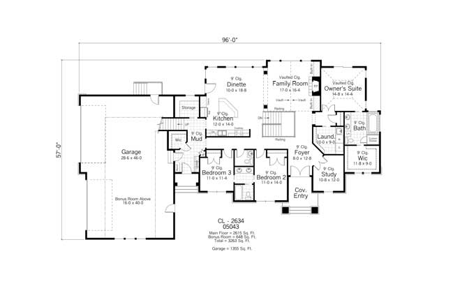 Floor Plan First Story of Country Plan #165-1087