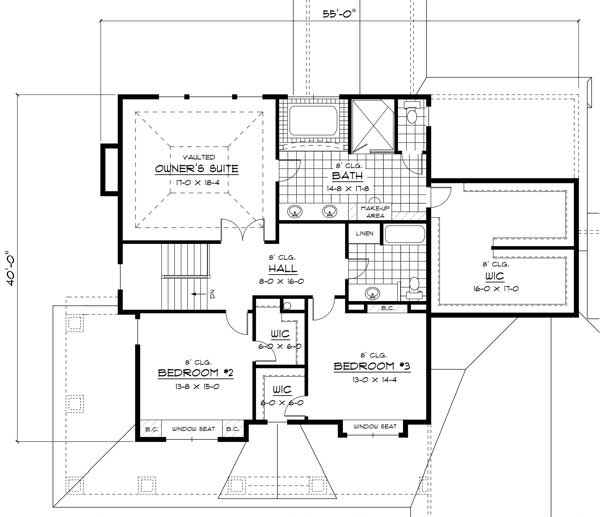 Floor Plan Second Story of Country Plan #165-1089
