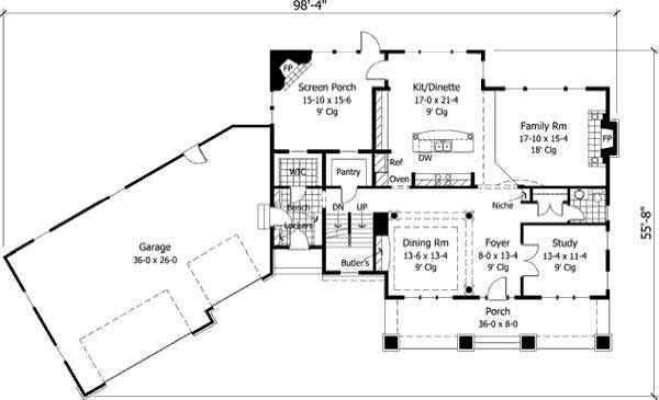 Floor Plan First Story of Farmhouse Plan #165-1090
