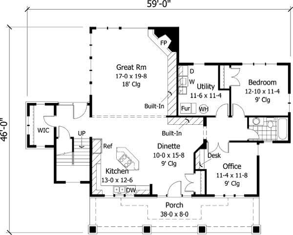 Floor Plan First Story of Ranch Plan #165-1091