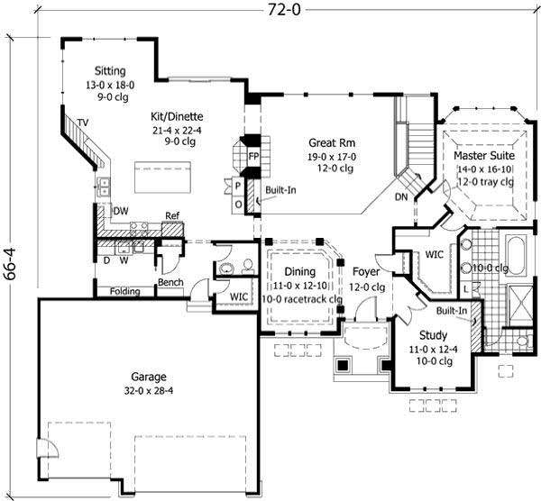 Floor Plan First Story of Country Plan #165-1092
