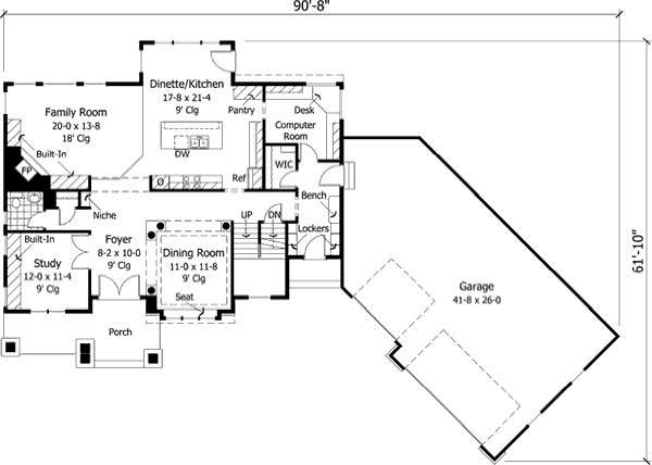 Floor Plan First Story of Country Plan #165-1093