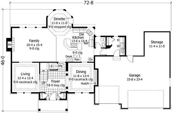Floor Plan First Story of Colonial Plan #165-1096