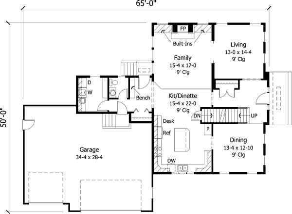 Floor Plan First Story of Colonial Plan #165-1099
