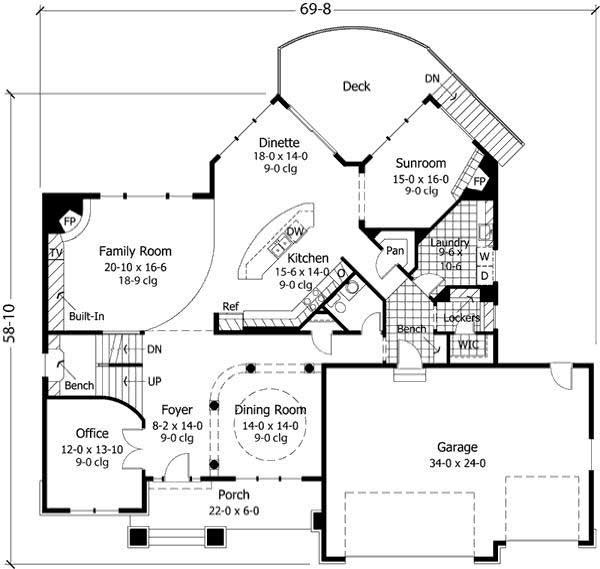 Floor Plan First Story of Country Plan #165-1100